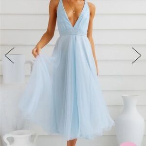 Hello Molly Summer Cinderella Tulle Blue Midi Dress